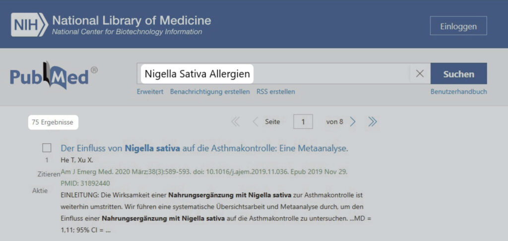 Schwarzkümmelöl Allergien Pubmed